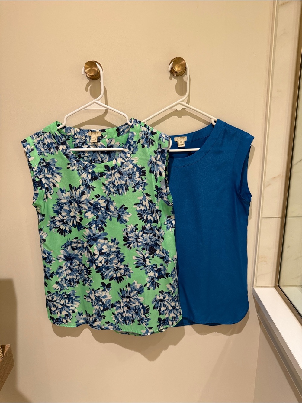 J. Crew Factory Green Floral & Blue Sleeveless Tanks (Set of 2)